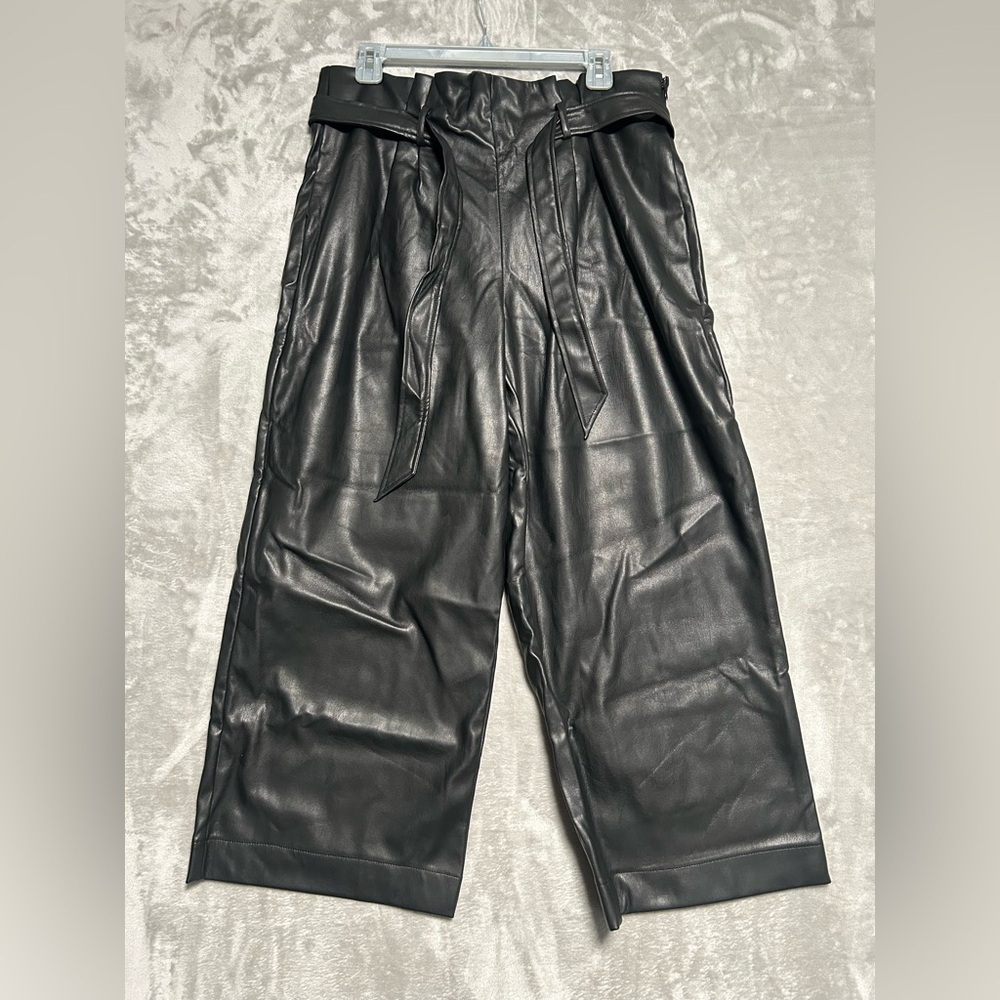 Adyson Parker Paperbag Tie Waist Faux Leather Pants Women’s 14 Black